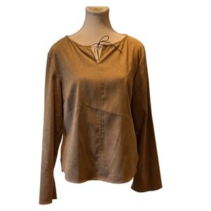 I.N. Studio San‎ Francisco Tan Brown Tie Neck Long Sleeve Blouse Top Size 12
